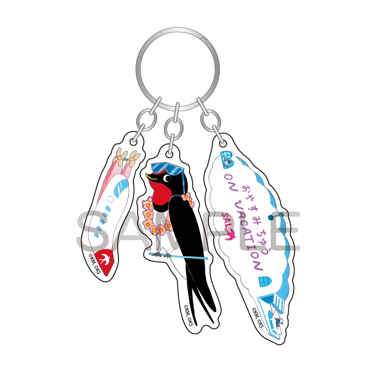 つばめこうくう アクリルキーホルダー ピンク花レイつばめ