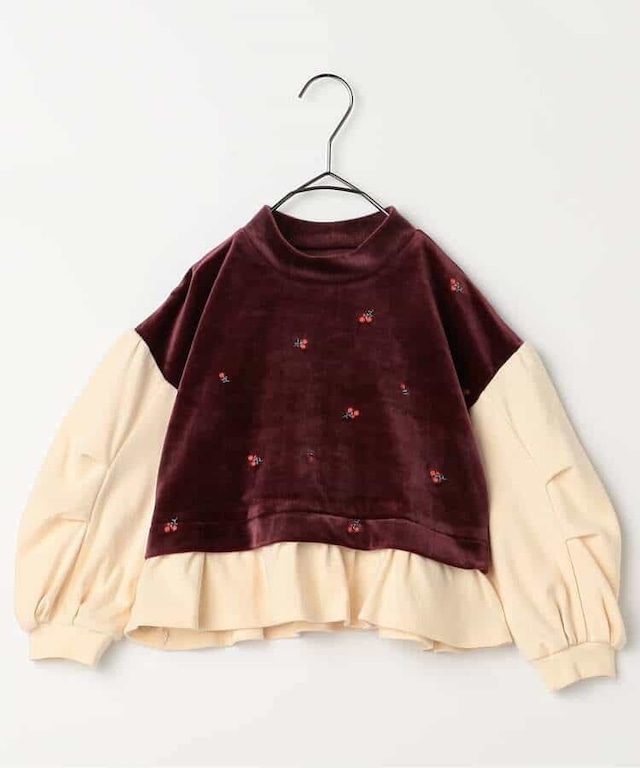 【26AW】F.O 刺繍ベロアドッキングペプラムトップス  (80/90/100/110/120/130/140) ブラウン