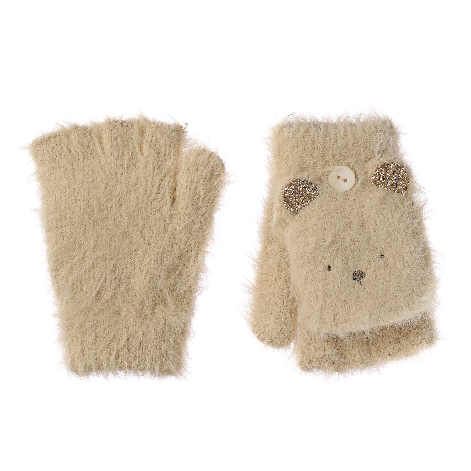 M2483B-2-Teddy Bear Fluffy Gloves 7-10 Years-BROWN