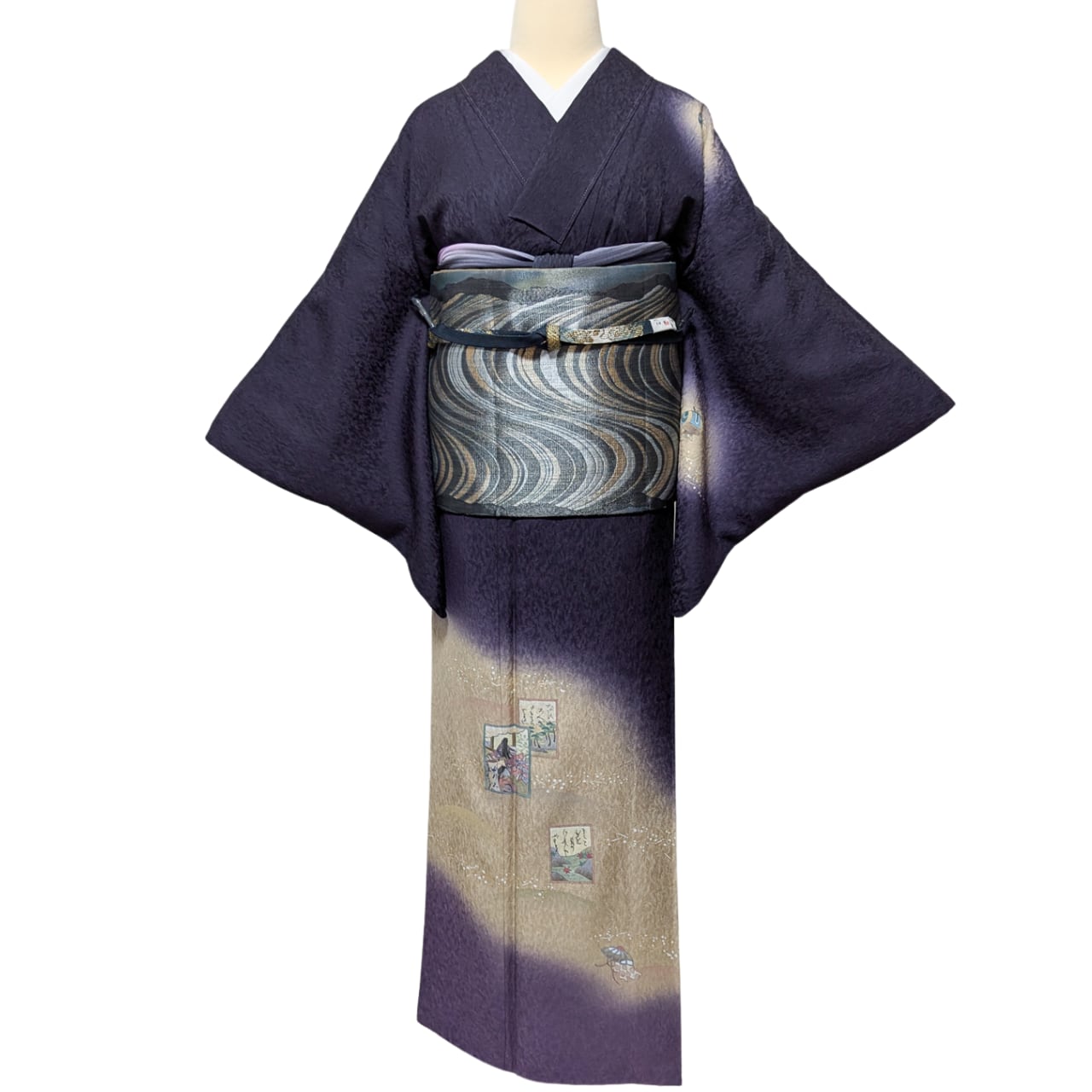 ☆着物10☆ 1円 絹 訪問着 一つ紋 暈し 結び紐