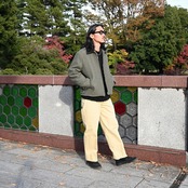 INTERIM / HEAVY DOUBLE FACED MELANGE WOOL FELT DEADSTOCK LEATHER COLLAR HARRINGTON JACKET