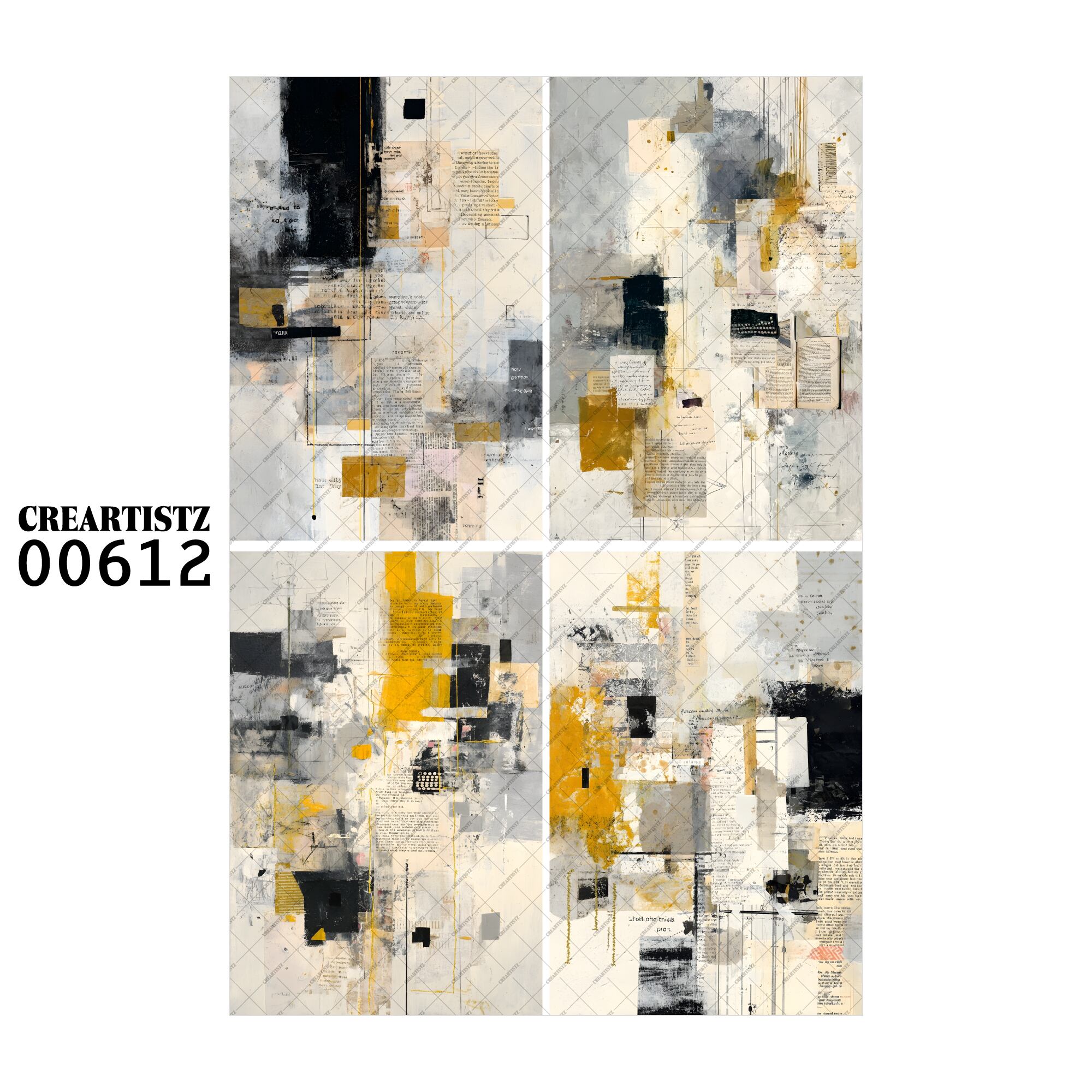 00612 背景 コラージュ素材 オリジナル 12枚セット (4種類×3枚) ペーパー/ステッカー CREARTISTZ