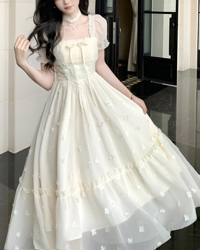 スクエアネックフラワーポイントワンピース　2503050