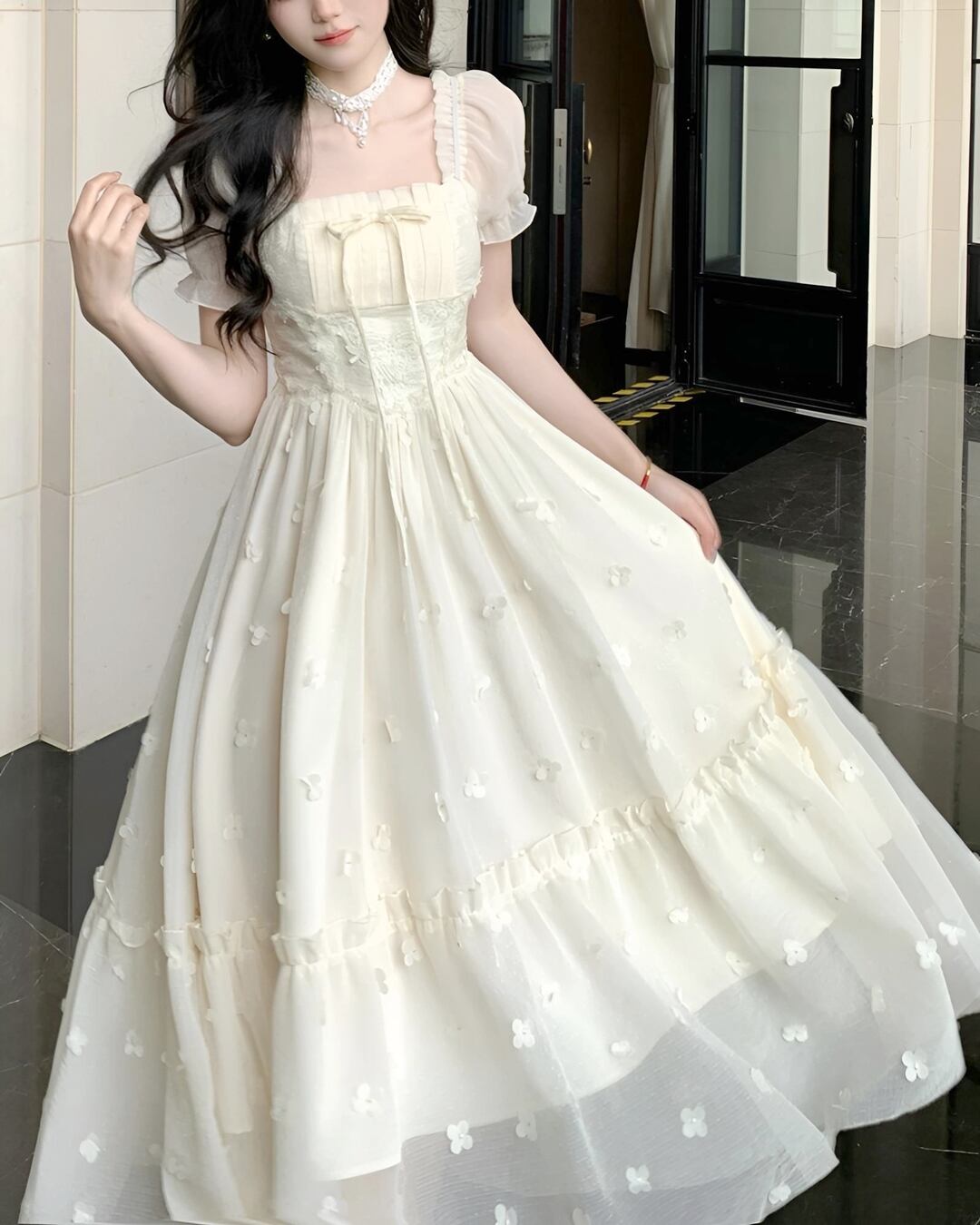 スクエアネックフラワーポイントワンピース 2503050