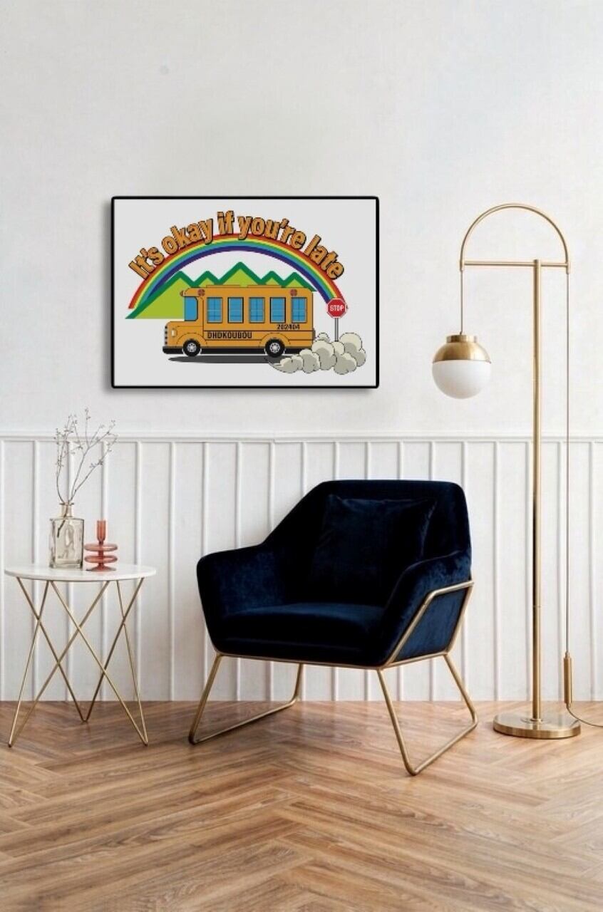 DHD(M)004【フレーム付きインテリアポスターA2　スクールバス】