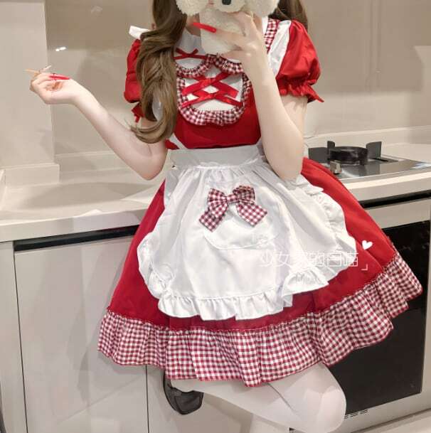 甘ロリ♡ギンガムチェックリボン メイド服セット kos24 甘ロリ♡ギンガムチェックリボン メイド服セット kos24