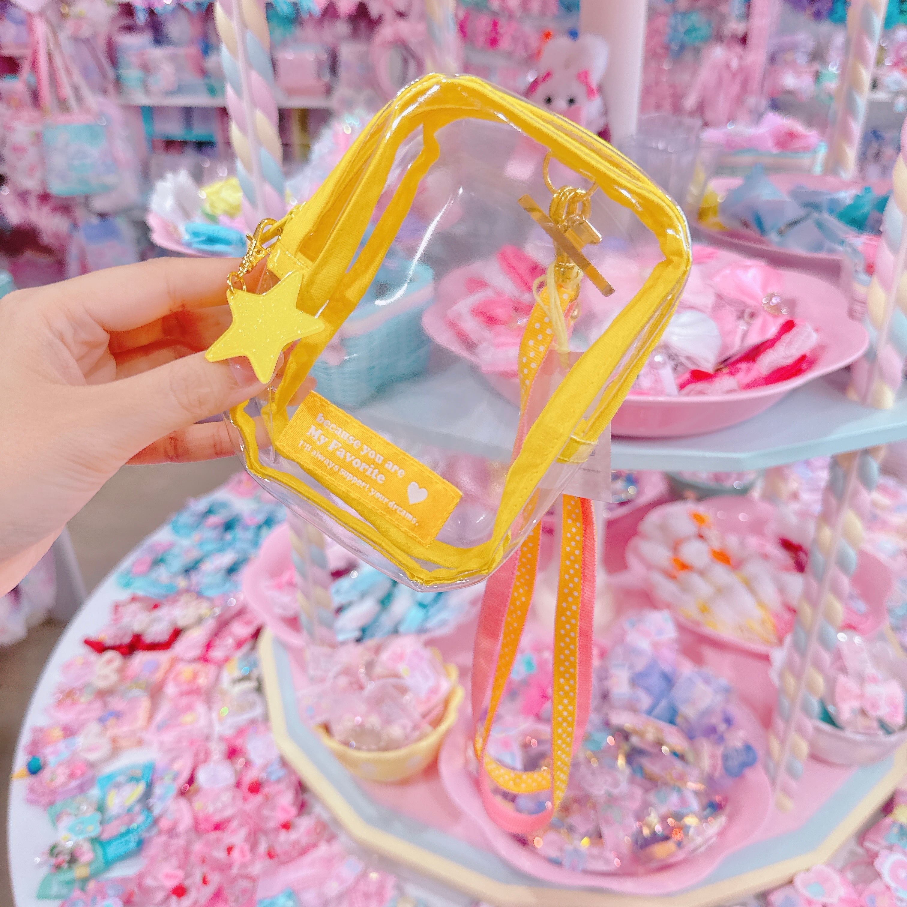 【N4】34-11クリアポーチ付きスマホストラップ（イエロー）