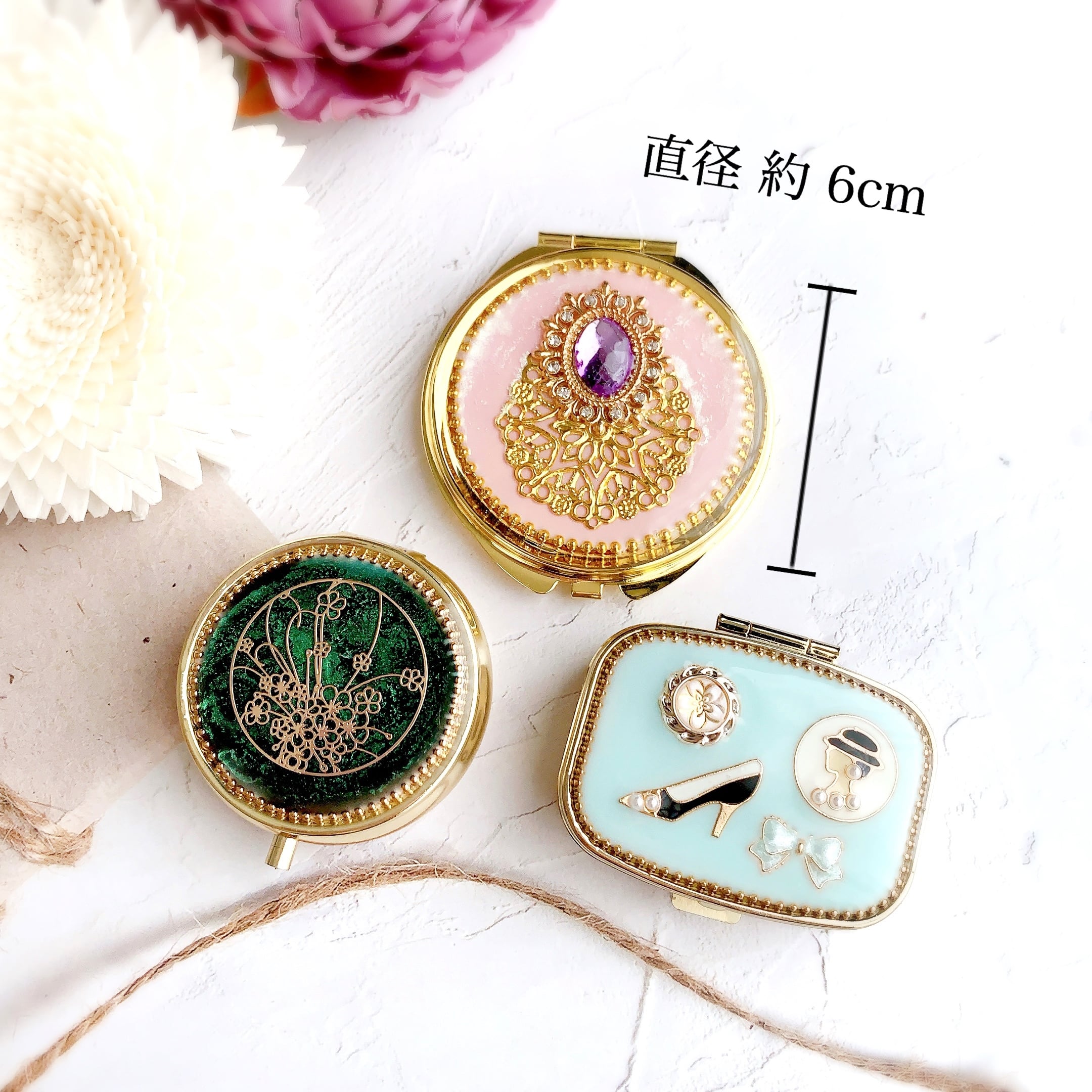 ジュエリーミラー ［ プリンセス ］パールピンク / 両面 コンパクト