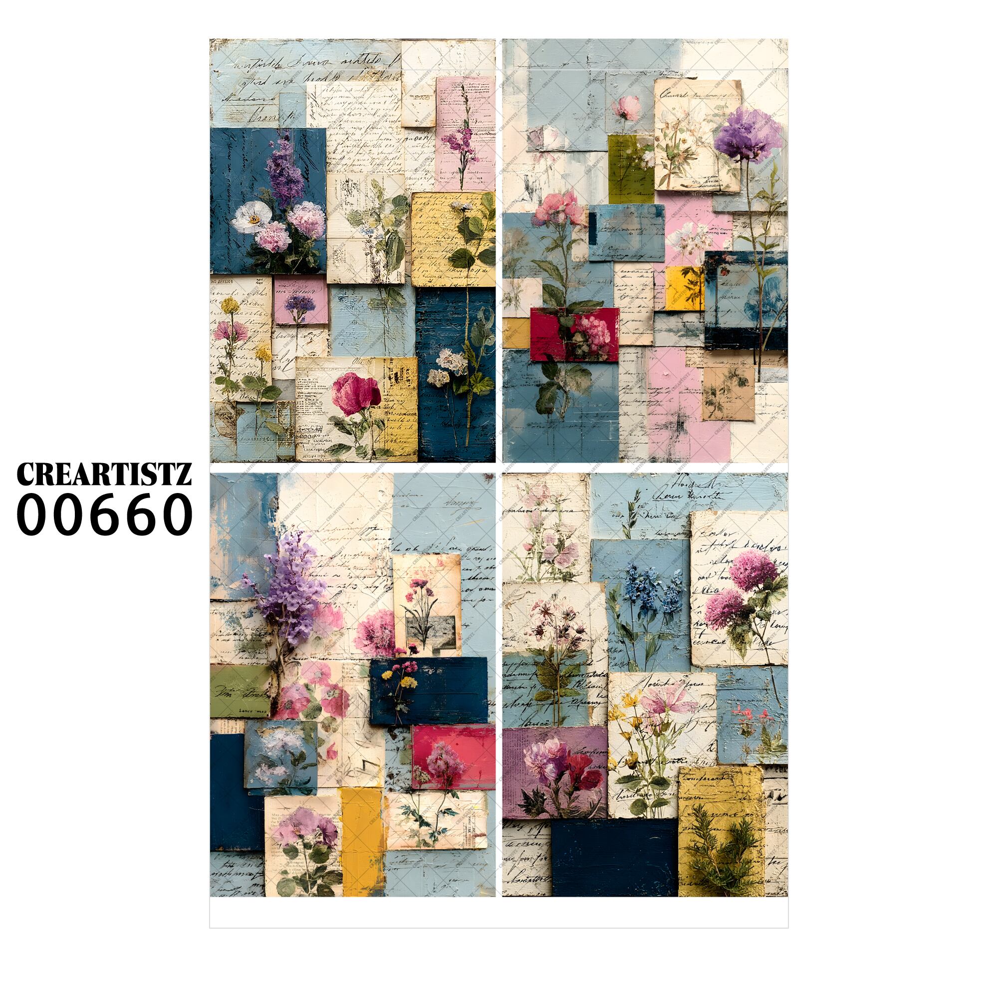 00660 背景 コラージュ素材 オリジナル 12枚セット (4種類×3枚) ペーパー/ステッカー CREARTISTZ