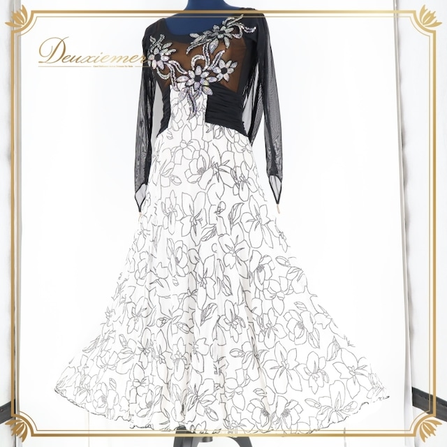 社交ダンス 衣装 タカダンス TAKADANCE スタンダード ドレス ワンピース パーティ 発表会 白 黒 スパンコール ブラック系 ホワイト系 シック 上品 ドレス Mサイズ おしゃれ フォーマル レディース 衣装 パーティー 発表会用