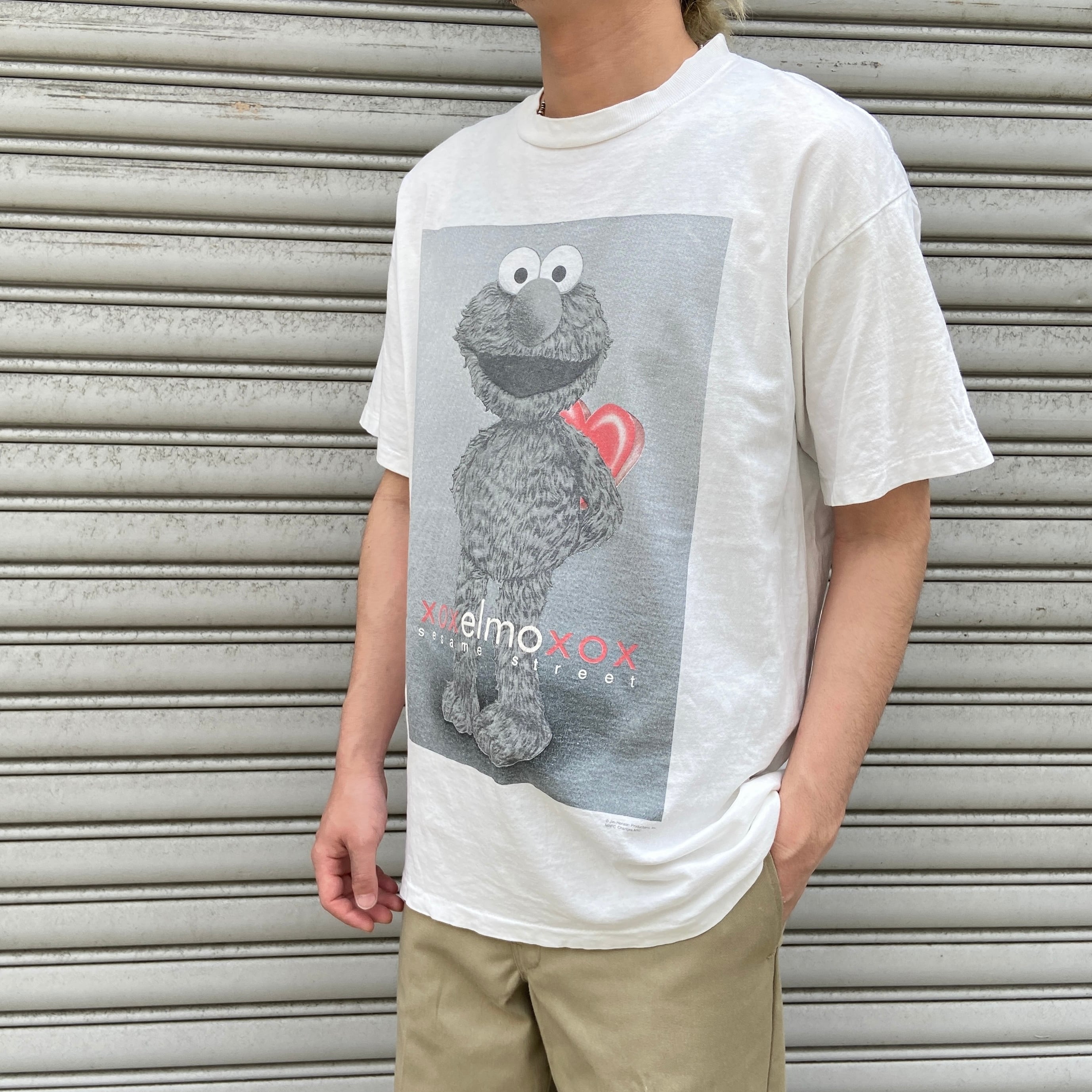 90s USA製 セサミストリート エルモ キャラクターt プリントt 白 90s USA製 セサミストリート エルモ キャラクターt プリントt 白