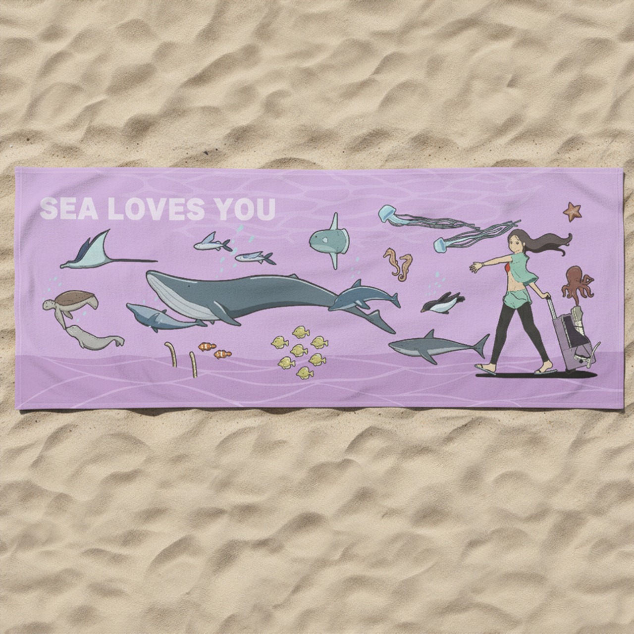 レッツ・オーシャン！-スポーツタオル(ピンク) - 1