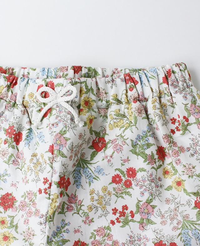 Flower print short pants<Red>