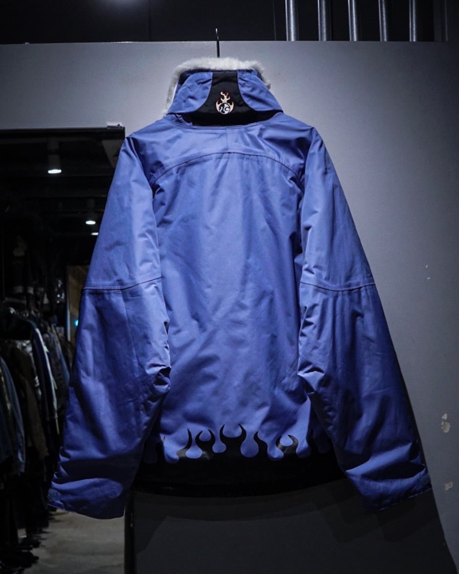 add (C) vintage】Fire Pattern Print Vintage Boa Collar Nylon