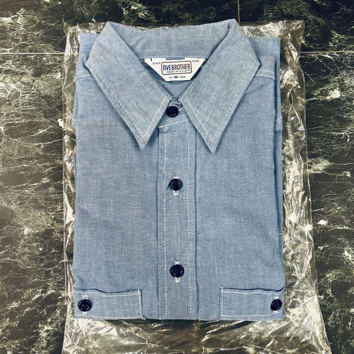 トップス 80s FIVEBROTHER chambray shirt 80s USA製 ファイブブラザー シャンブレーシャツM デッドストック 激