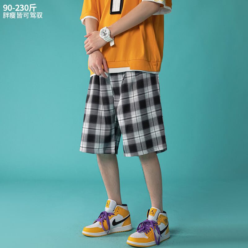 格子柄カジュアルショーツ サマーパンツ ルーズ 大きめサイズ 夏物 ビーチ ブルマー ヒップホッププラスサイズ98767277146