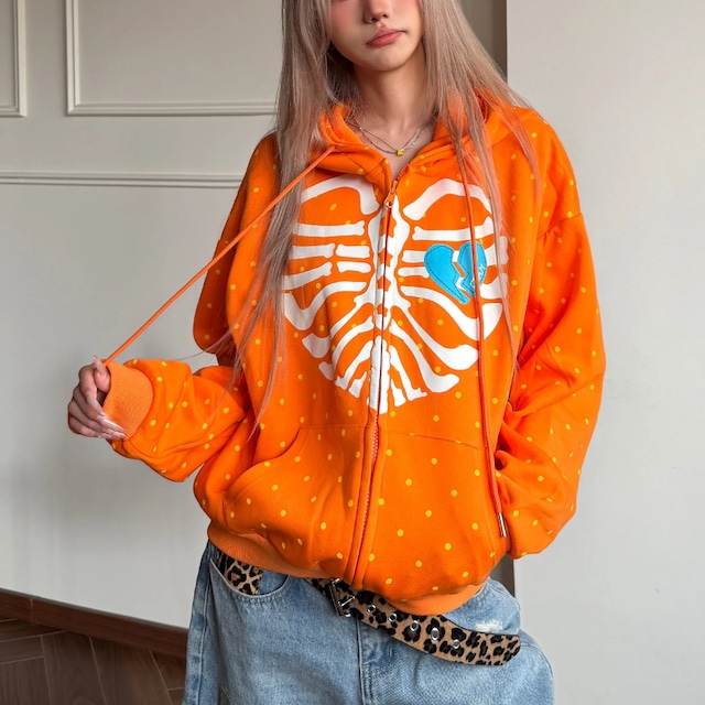 dot skeleton heart zip-up hoodie　ドットスケルトンハートジップアップフーディー　J2132