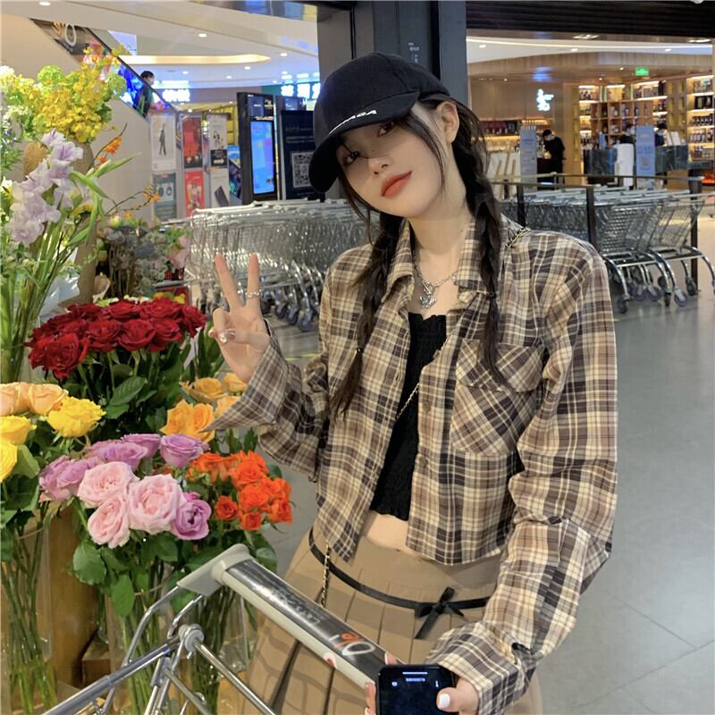 レッドオータム格子柄シャツ スカート 秋物 モンロー25055033999