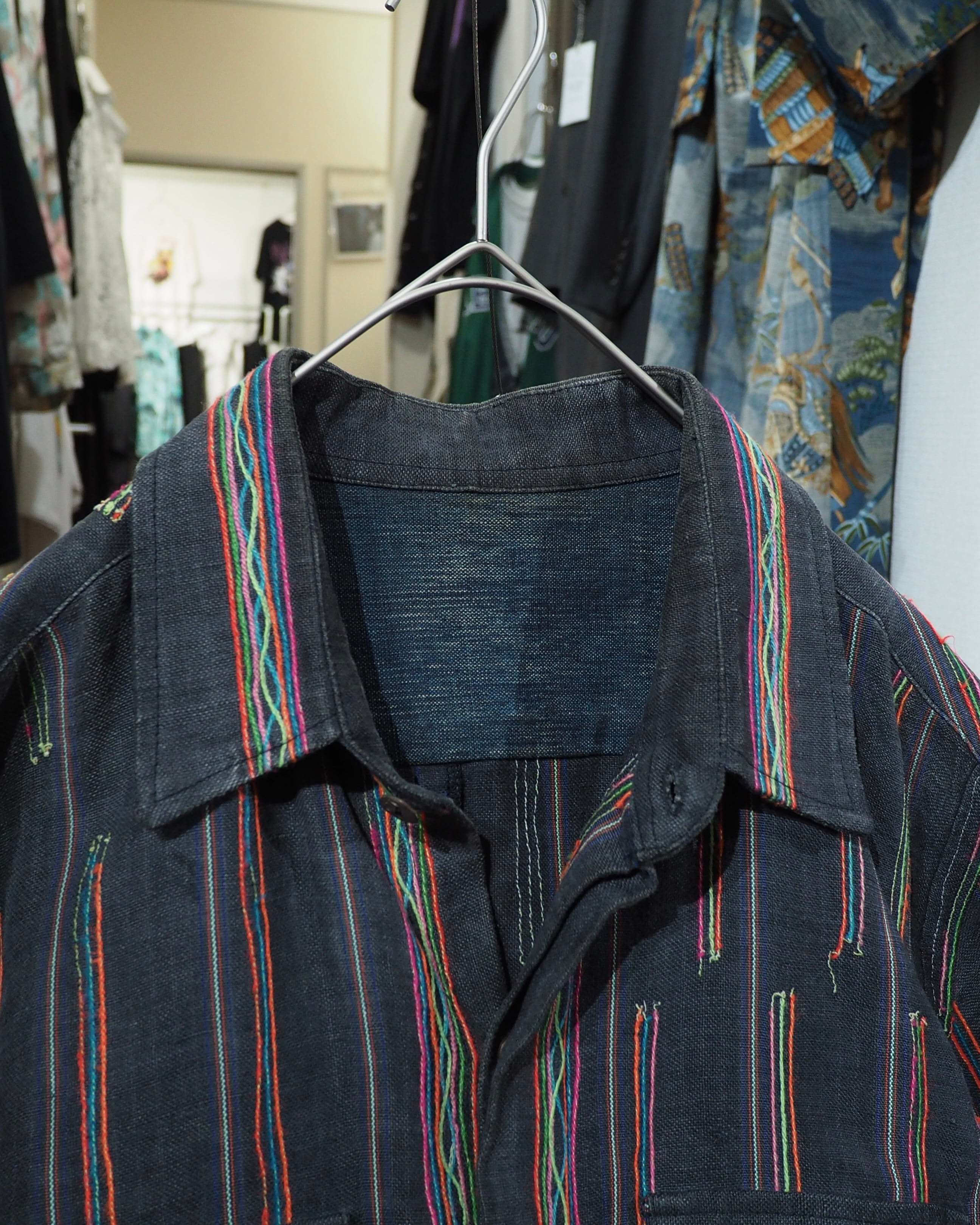 Colorful Thread Stripe Embroidery vintage Over Dyed shirt
