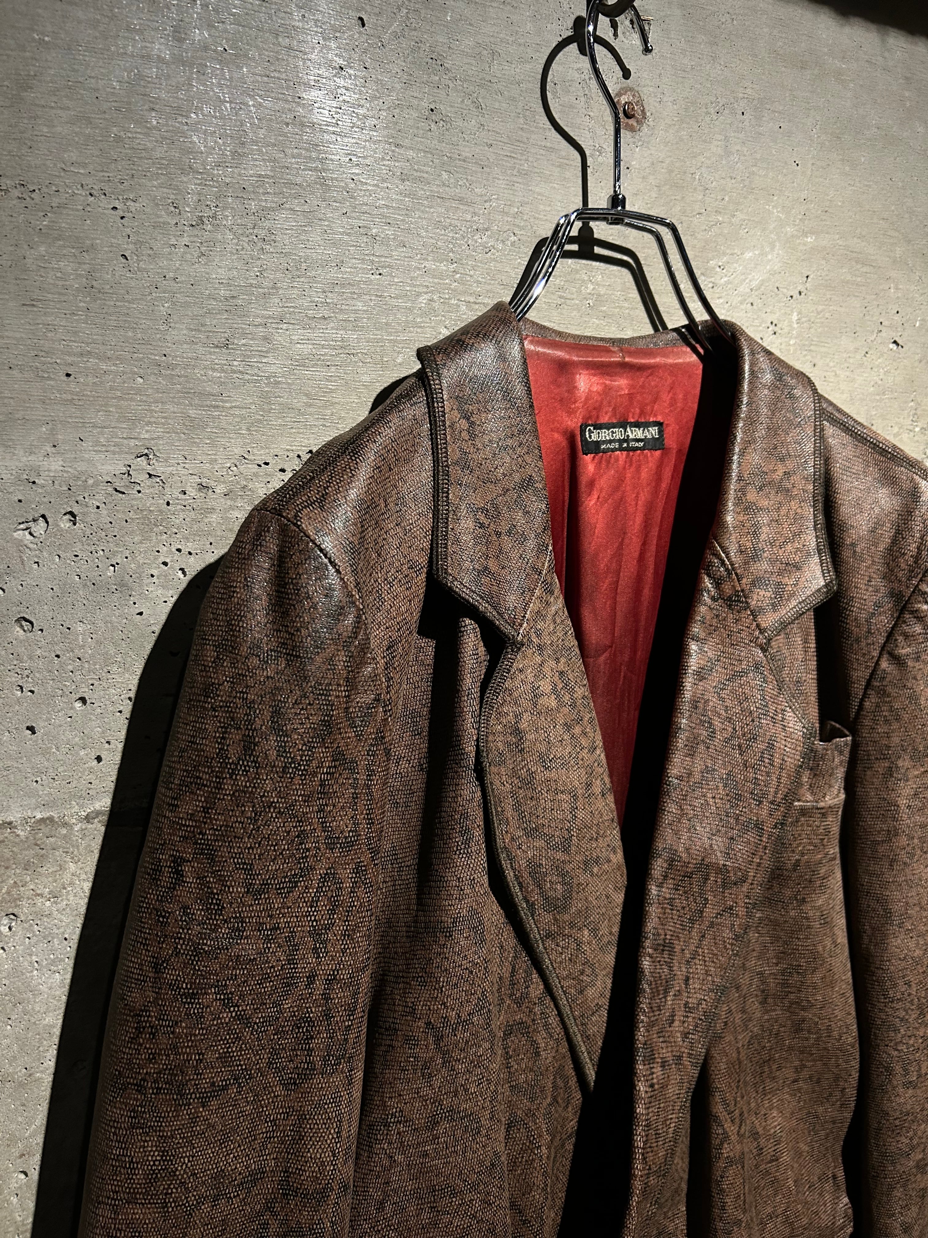 Caka】80's “GIORGIO ARMANI” Python Pattern Leather Tailored Jacket