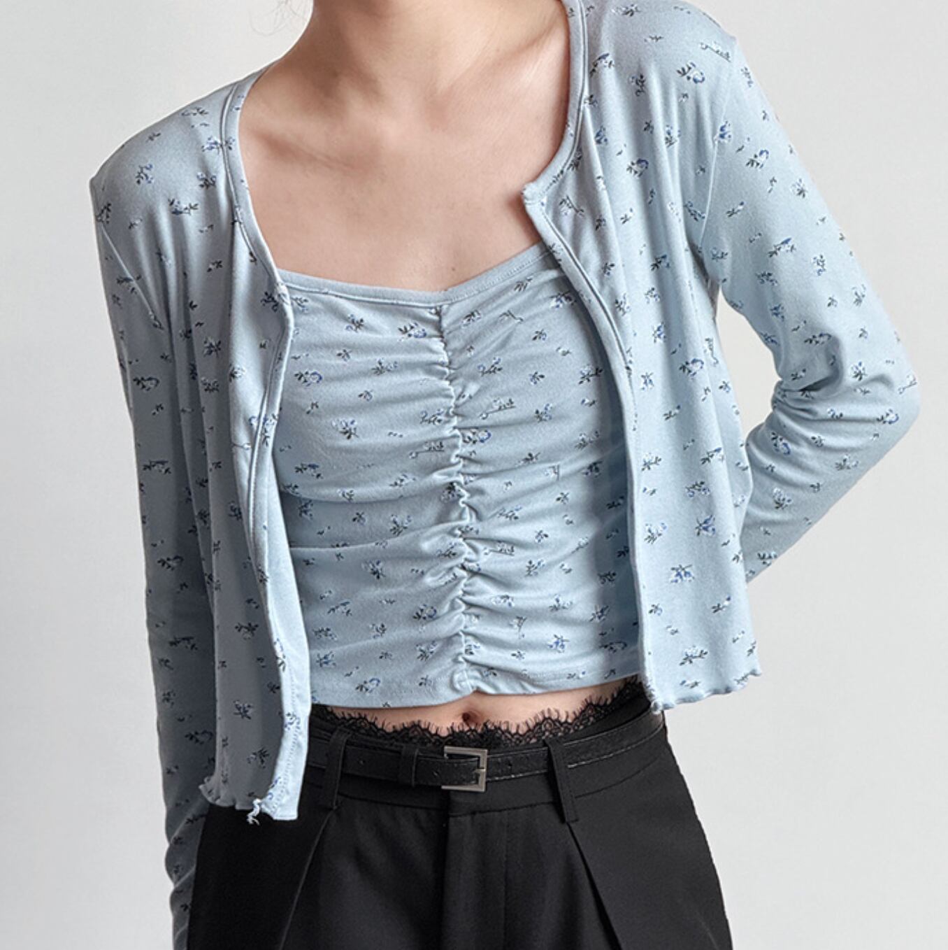 Floral knit cardigan camisole set