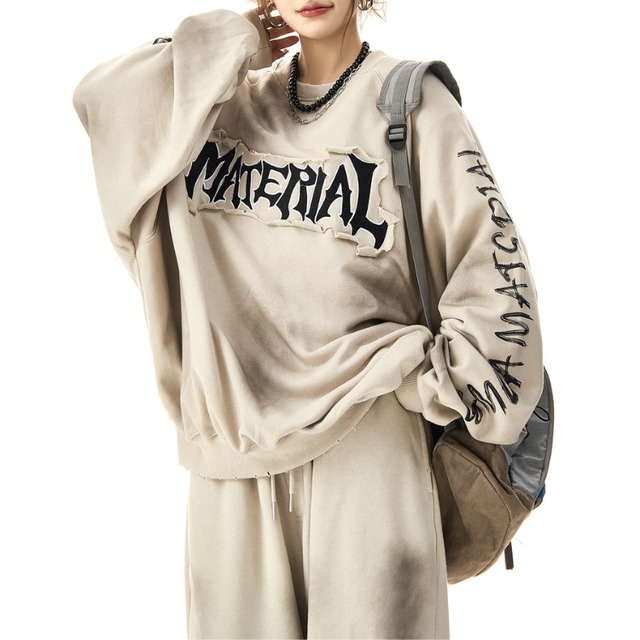 ロゴプリント ヒップ丈 長袖 スウェットシャツ ◆2col　L00006