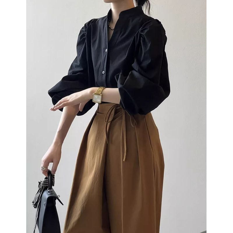 バンドカラーデザインスリーブシャツ 202222