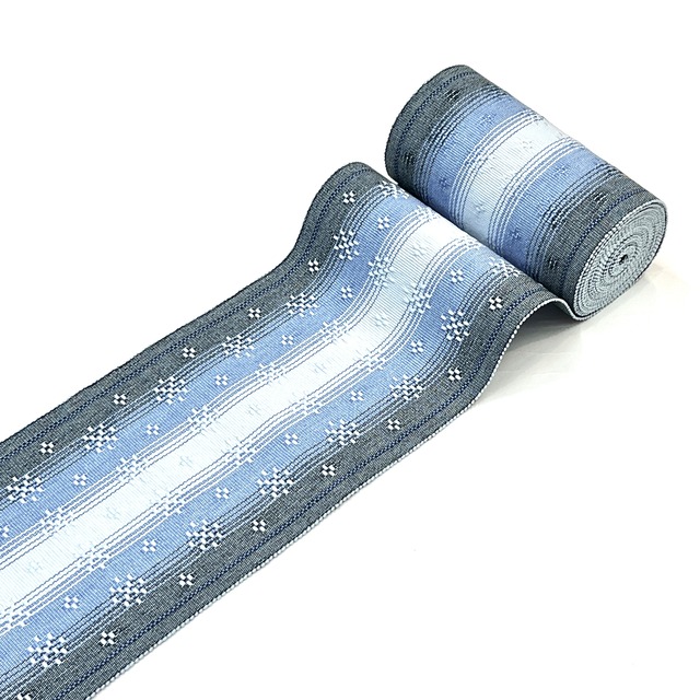 首里花織　半幅帯　青藤色　藍白　グレー　（端処理込み）　4RK30980