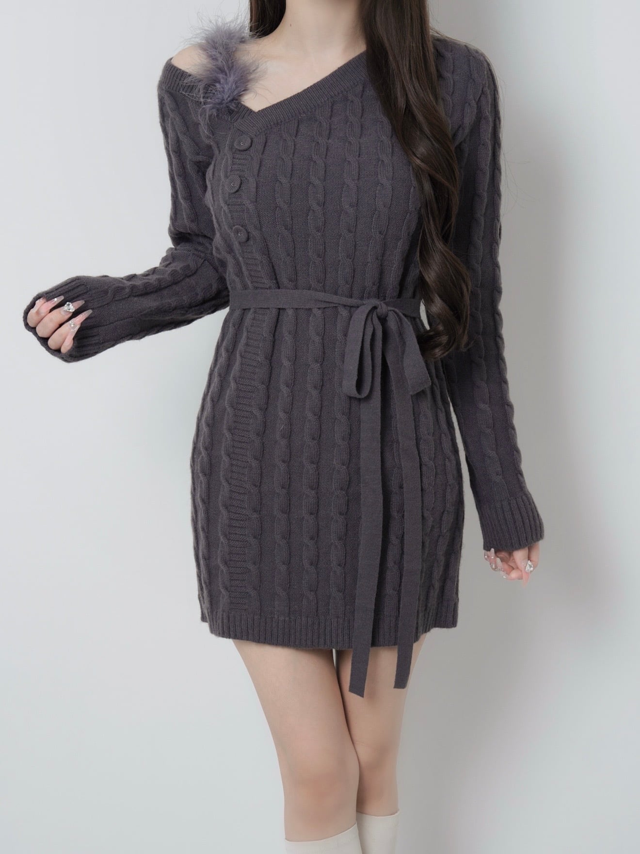 lumignon ルミニョン ワンピ ブラック Lumignon original ♥ baby pink × black houndstooth arm long