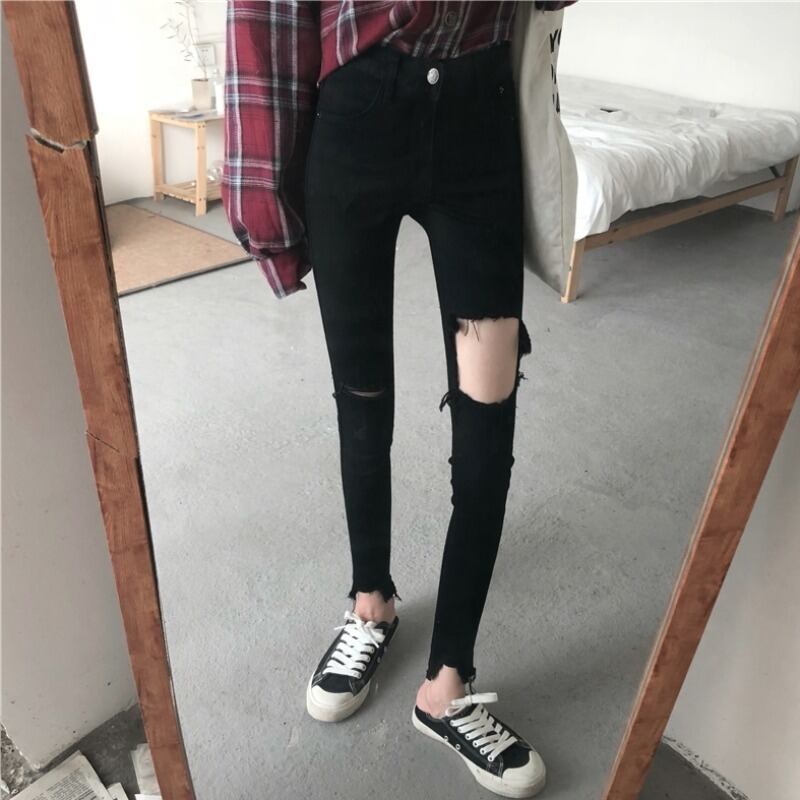 ブラックハイウェストウェストジーンズ スプリングオータムパンツ 春物 秋物 1号婦人99450869509