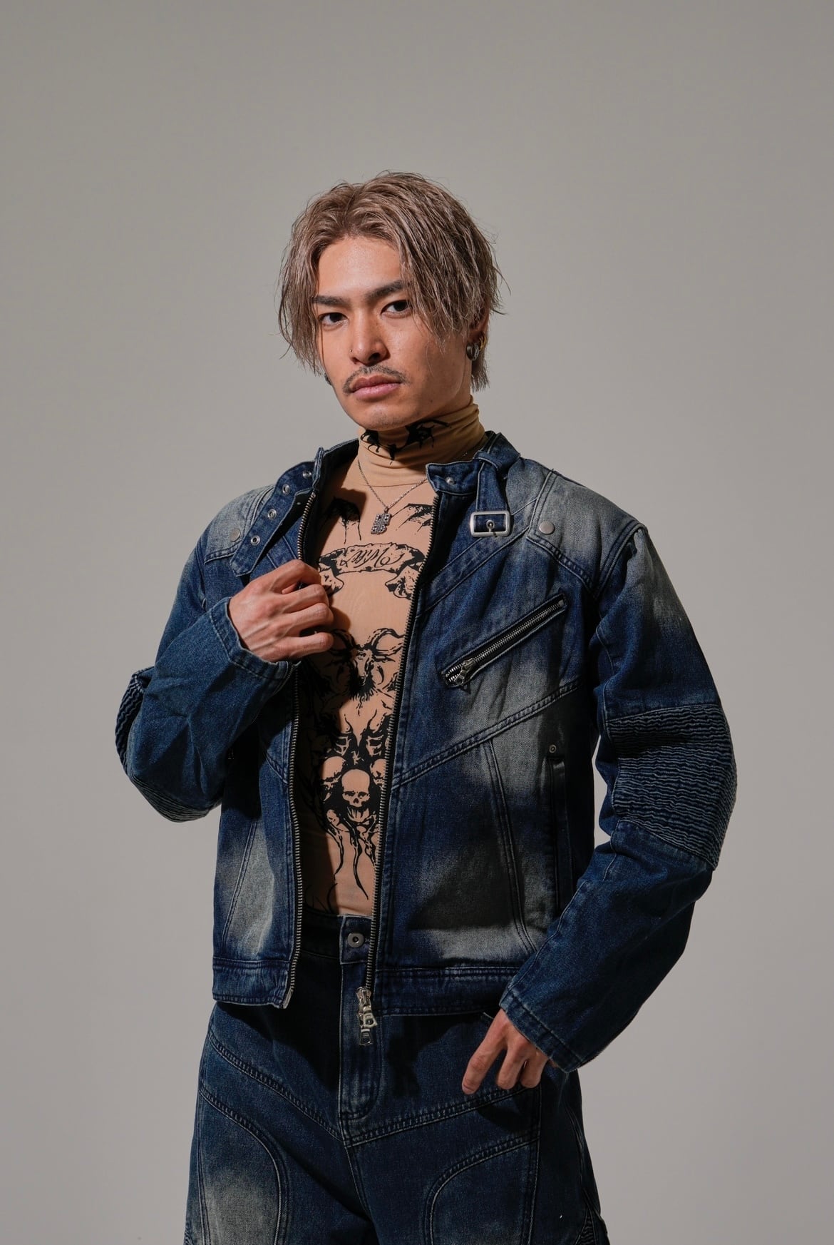 BARCON バイカーデニムジャケット バイカー グランジ | 韓国系ユニ