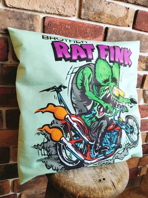 アメキャラ クッションカバー◆R/F motorcycle グリーン◆アメリカン雑貨　インテリア　ヌードクッション付き