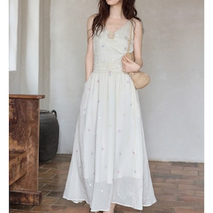 floral embroidered sleeveless long dress