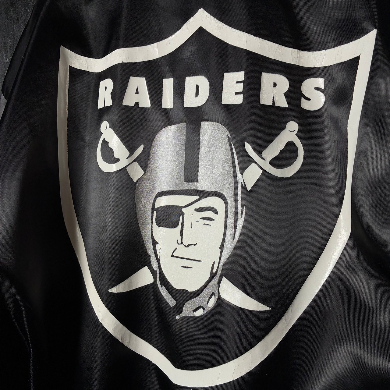 90s USA製 RAIDERS レイダース サテンスタジャン 裏キルティング ブラック XXL