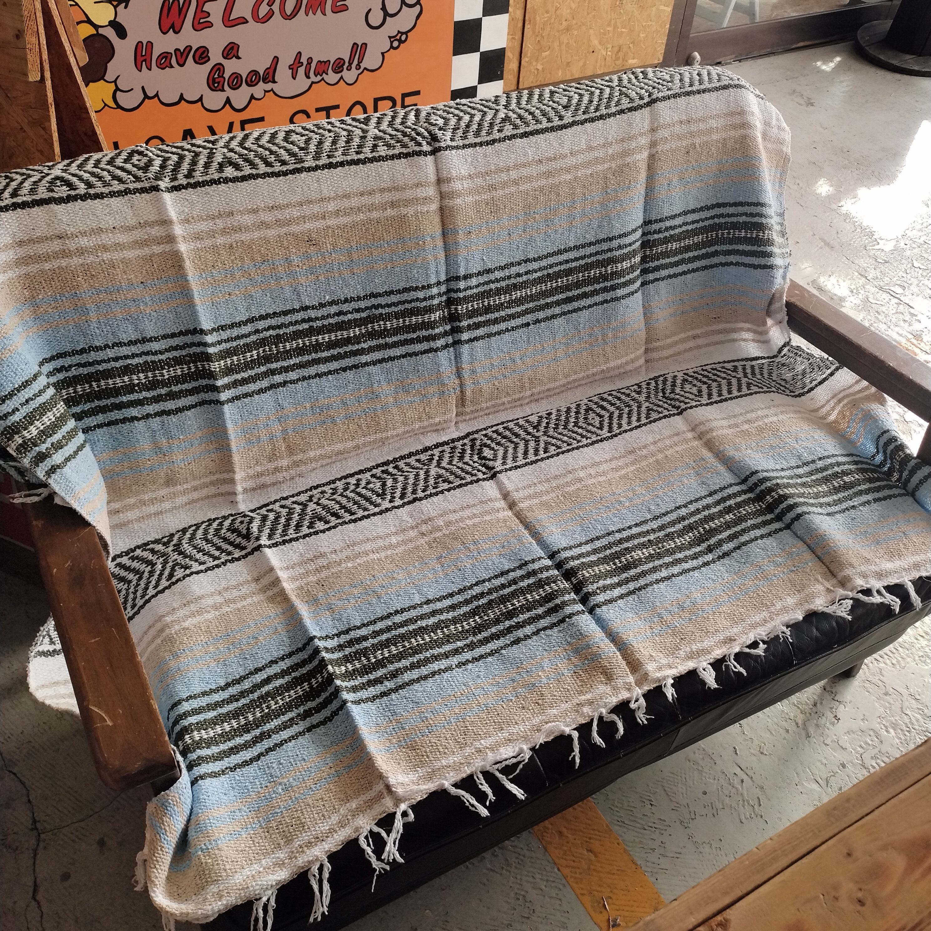 メキシカンラグ・ブランケット◆ライトブルー 水色◆ソファ・シートカバー アメ車 キャンプ アウトドア