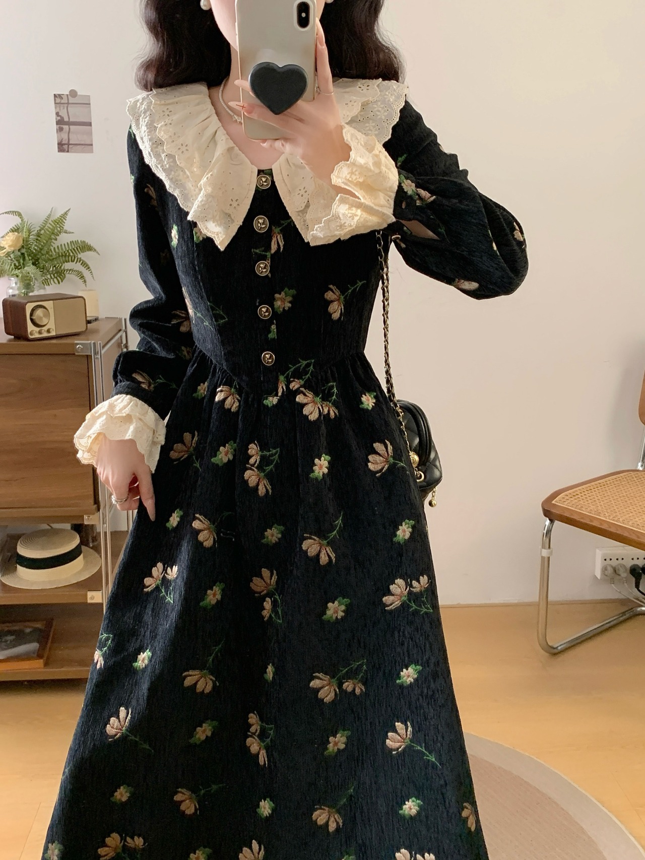 フレンチレトロ花柄ワンピース