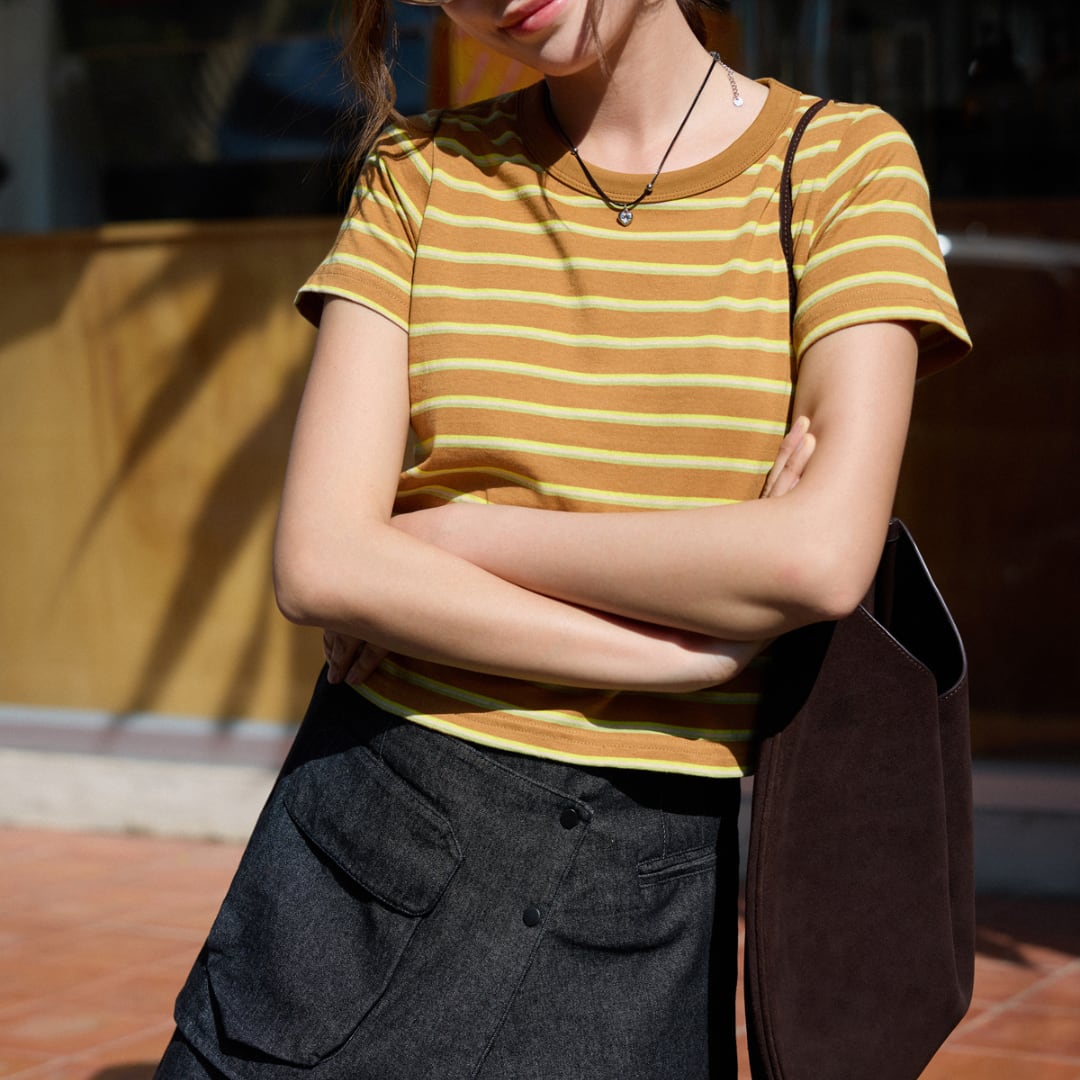 american contrast stripe half sleeve shirt