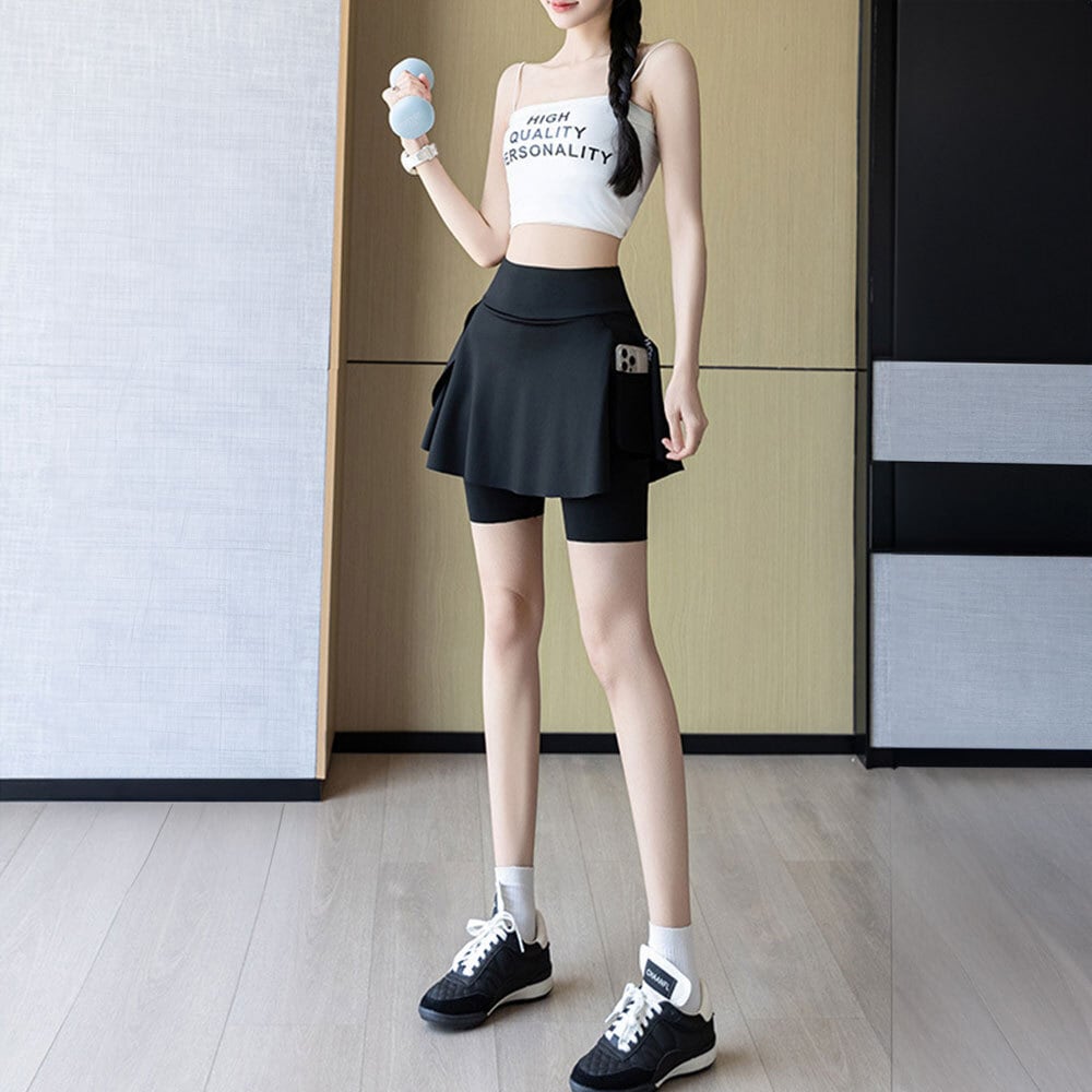 【送料無料】 ショートパンツ スカート付き ヨガパンツ レディース 春夏 韓国 スポーツ ヨガ ダンス フィットネス ジム ジョギング 運動 ストレッチ ポケット付き 大人可愛い 大人女子