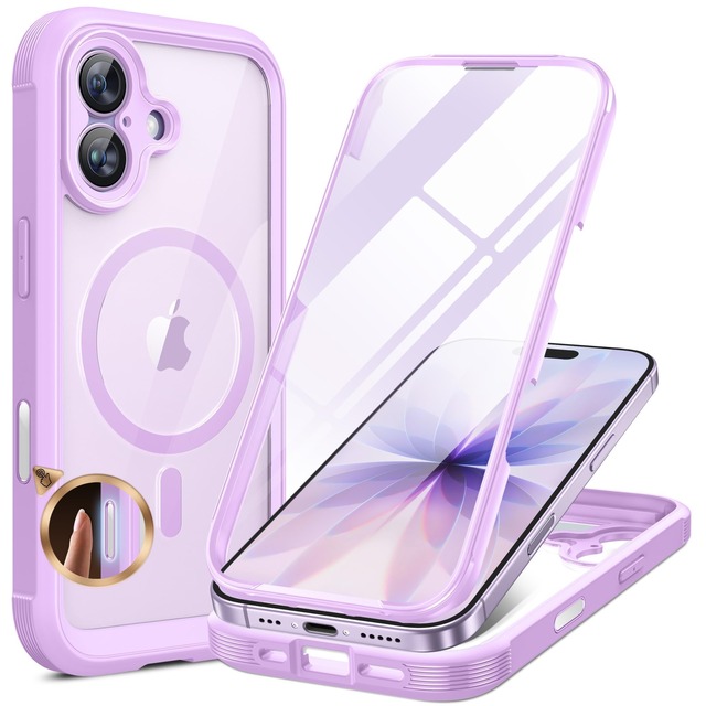 Miracase iPhone17 ケース あいふおん17 用 スマホケース 9H 強化ガラス バンパー 全身保護ケース マグセーフ対応