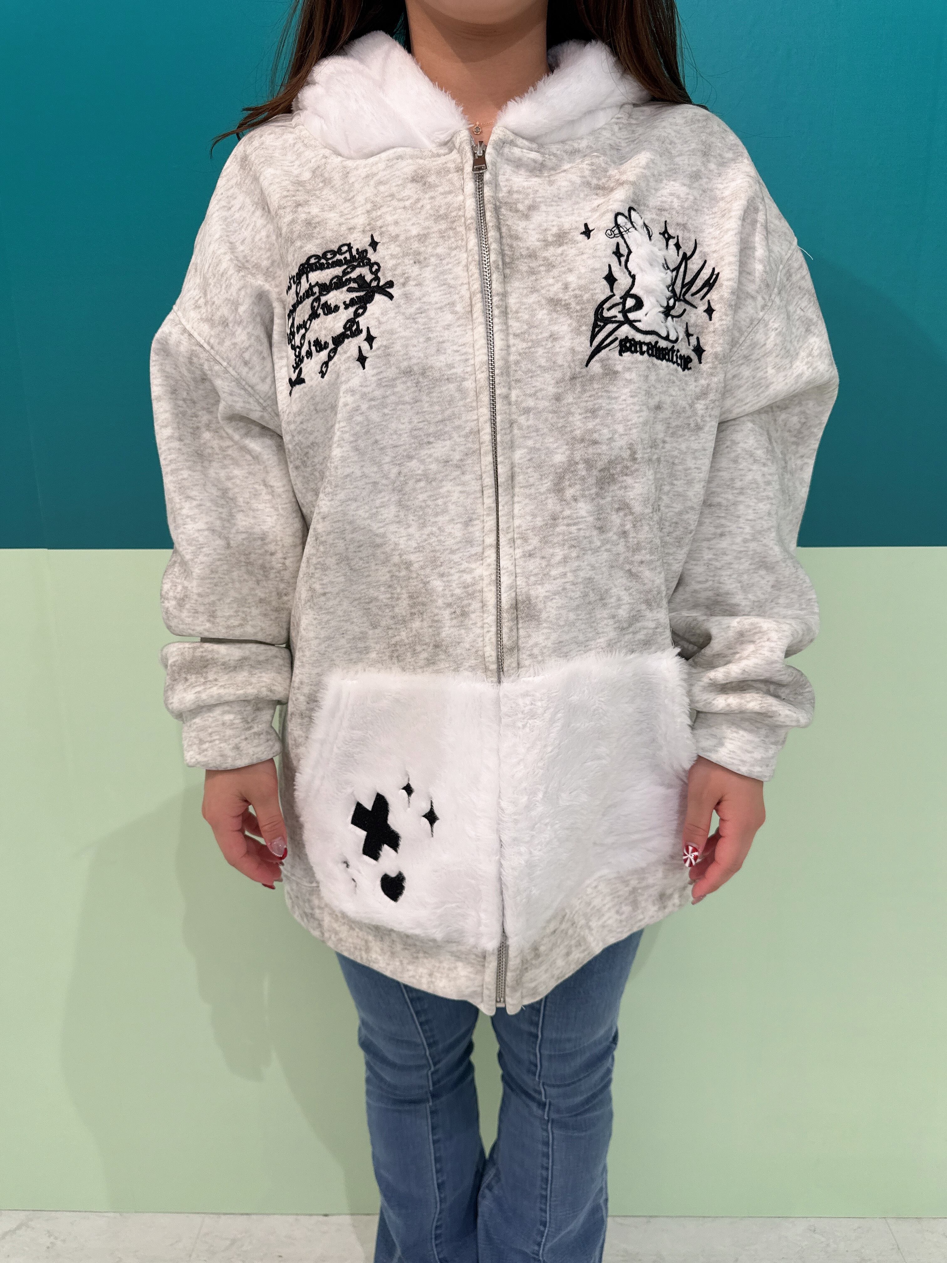 うさ耳ベルトフードパーカー サブカル 地雷 ストリート | 韓国系ユニ