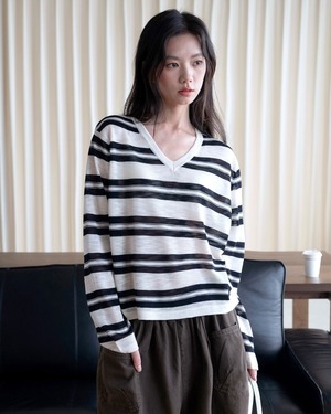 Sheer Striped V-Neck Knit