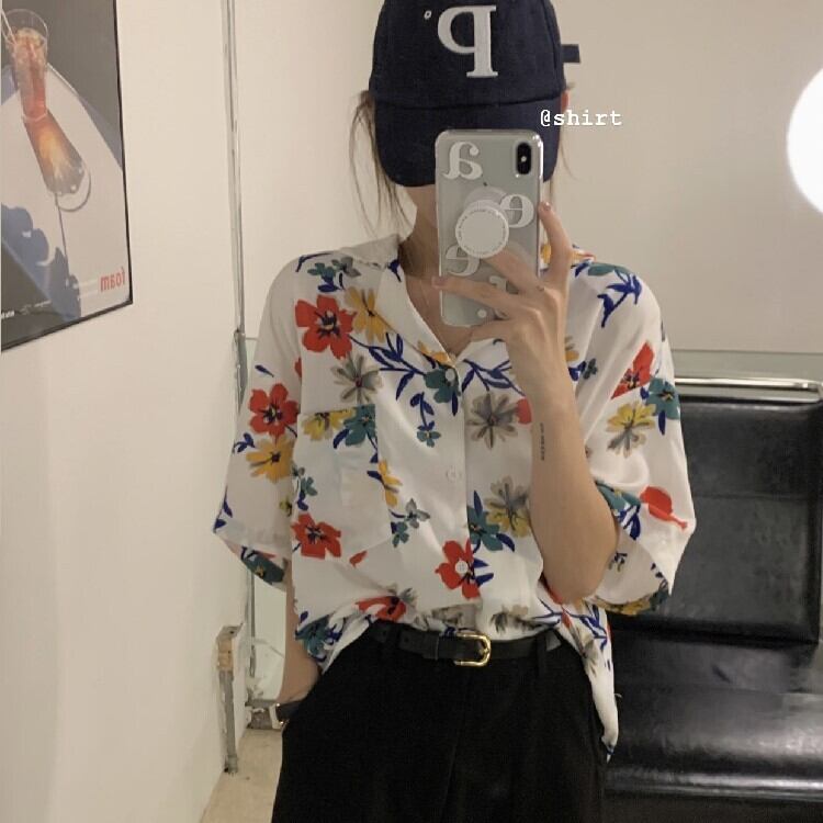 スタイルスタンダードフローラルシャツ 薄手サマートップス レトロ 夏物 花柄 モンロー5444651874