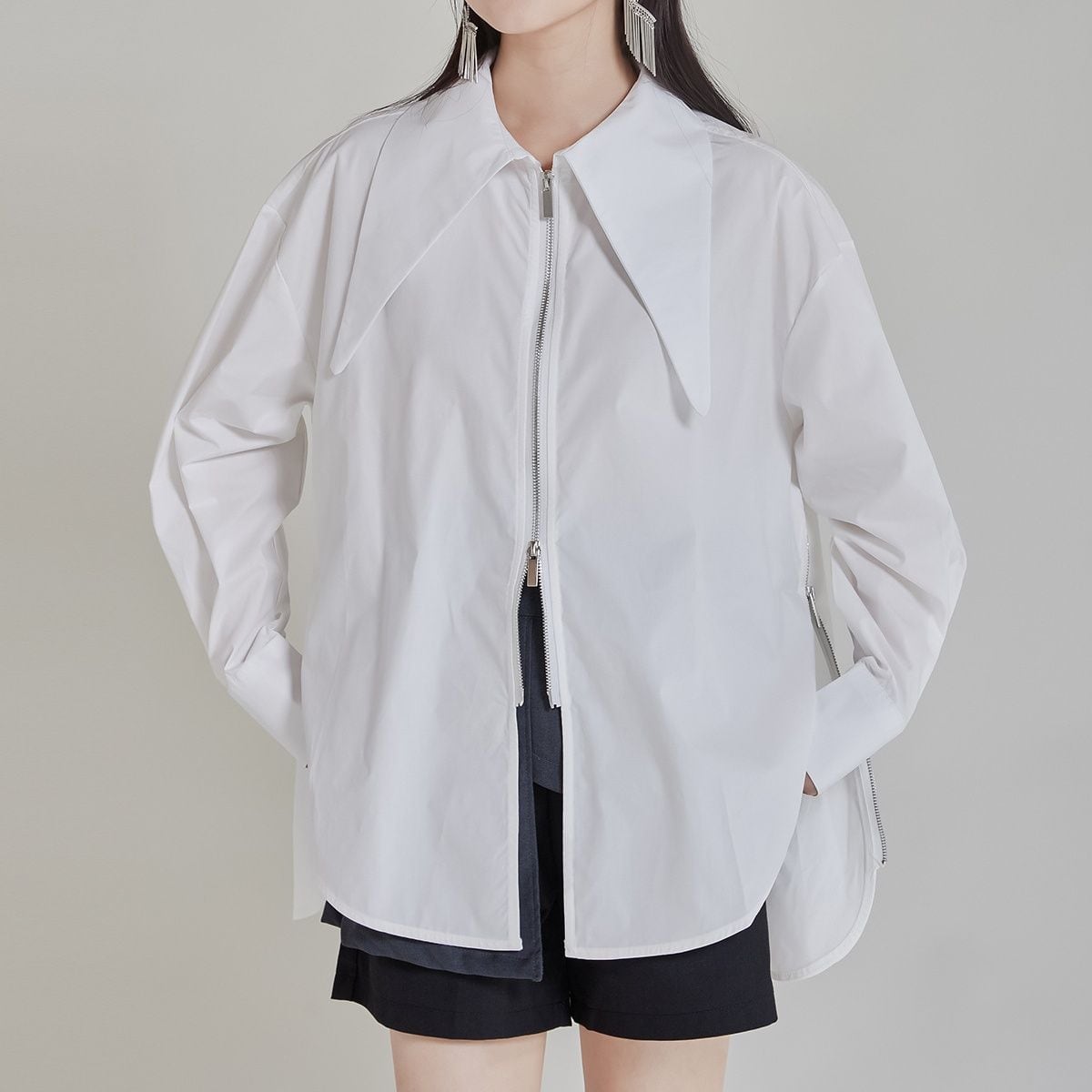 DUAL ZIP POINT COLLAR STRUCTURED SHIRT M-15537
