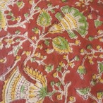 ブロックプリント生地【50cm単位】インド綿 花柄 赤茶×黄色×黄緑×クリーム色 #40181-BR3