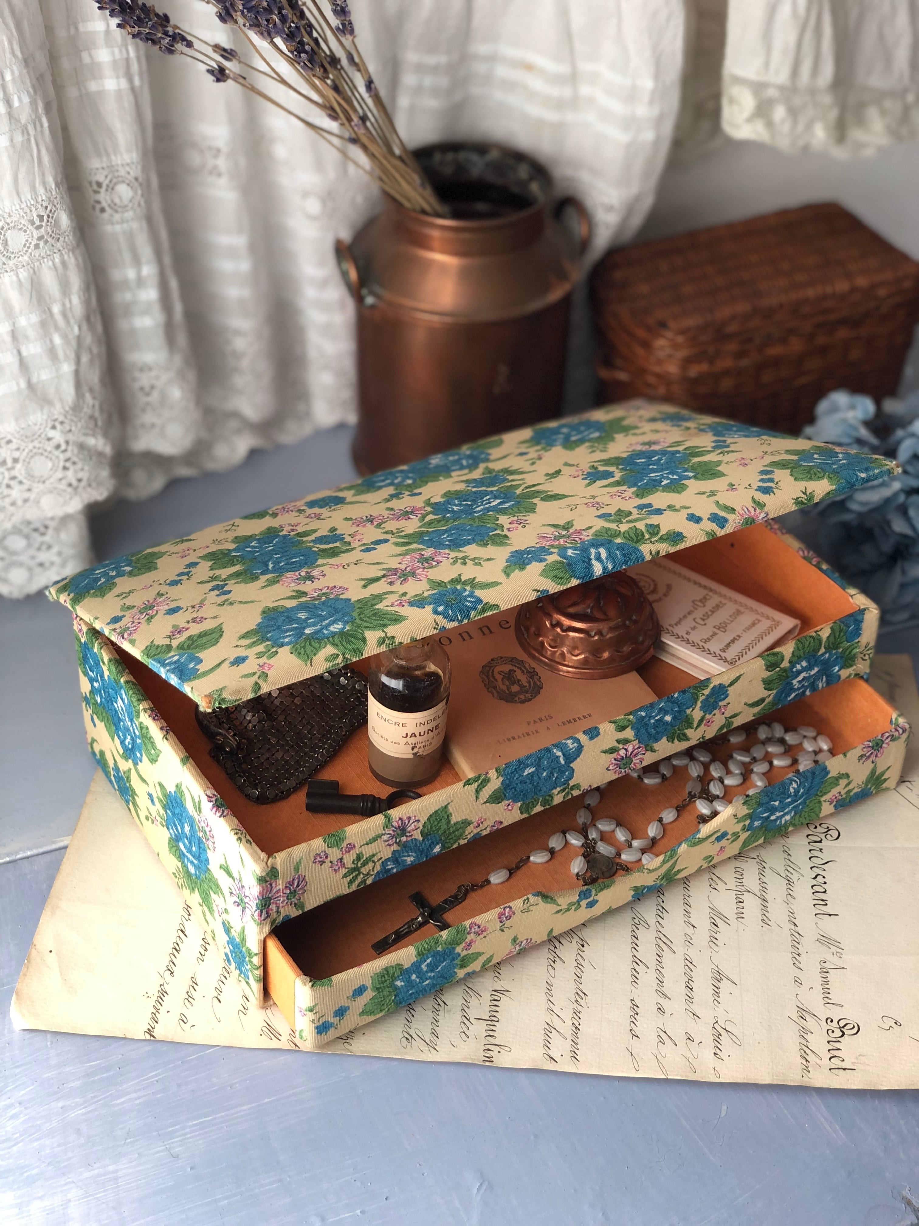 フランスアンティークカルトナージュレターホルダー木製ピンクローズ