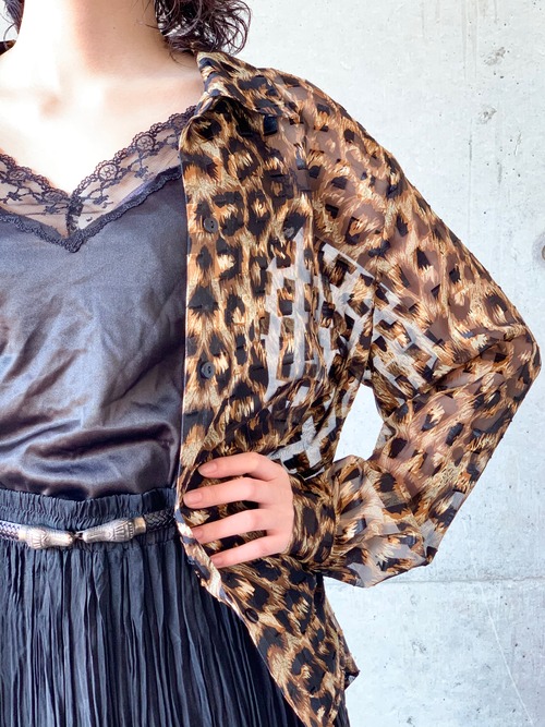 Dead Stock Vintage Leopard Pattern See Through Blouse