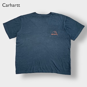 【Carhartt】2XL ビッグシルエット ワンポイント バックプリント ビッグロゴ ポケットTシャツ ポケT カーハート ダークグレー 半袖 夏物 US古着