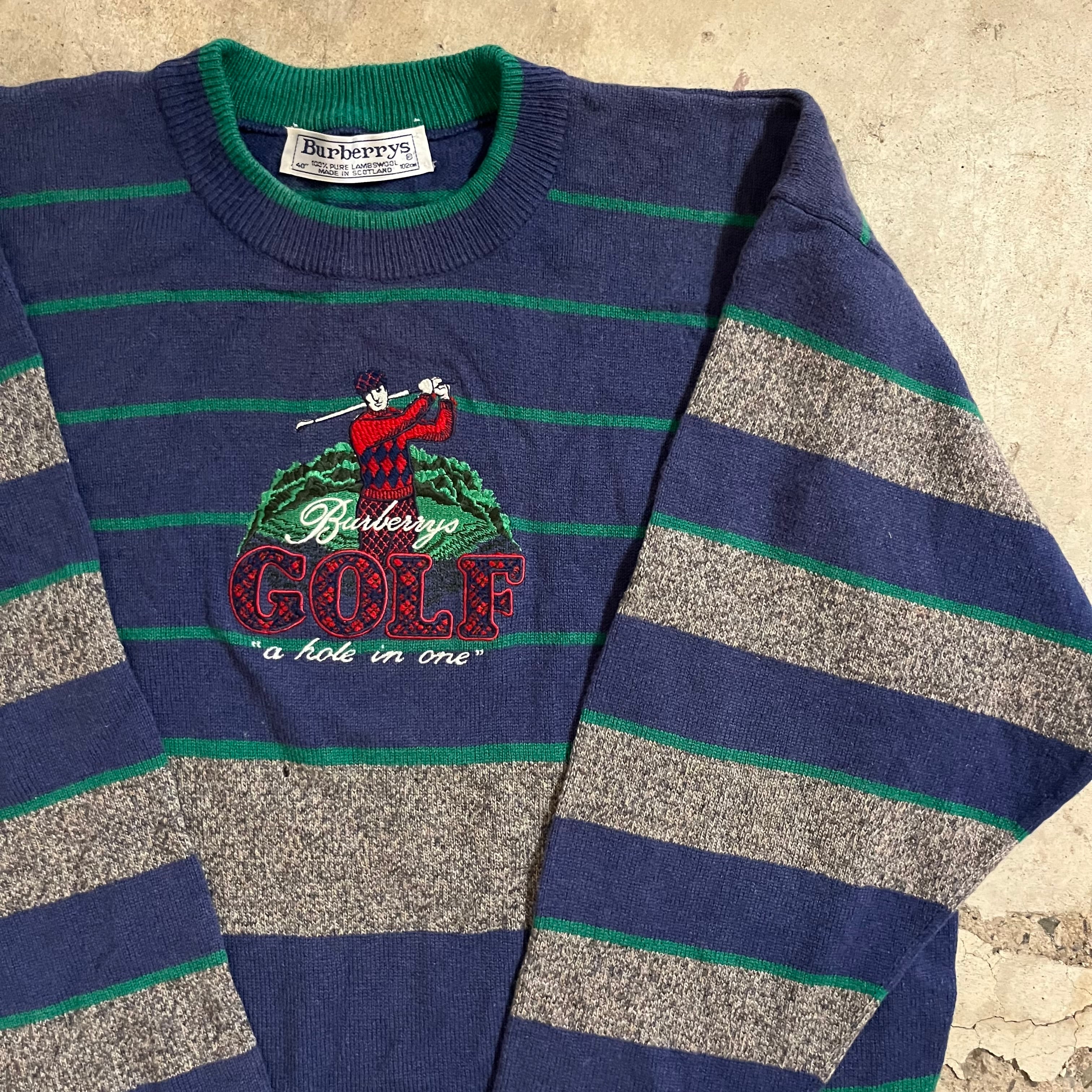 BURBERRY】90's made in Scotland lambwool golf embroidery border