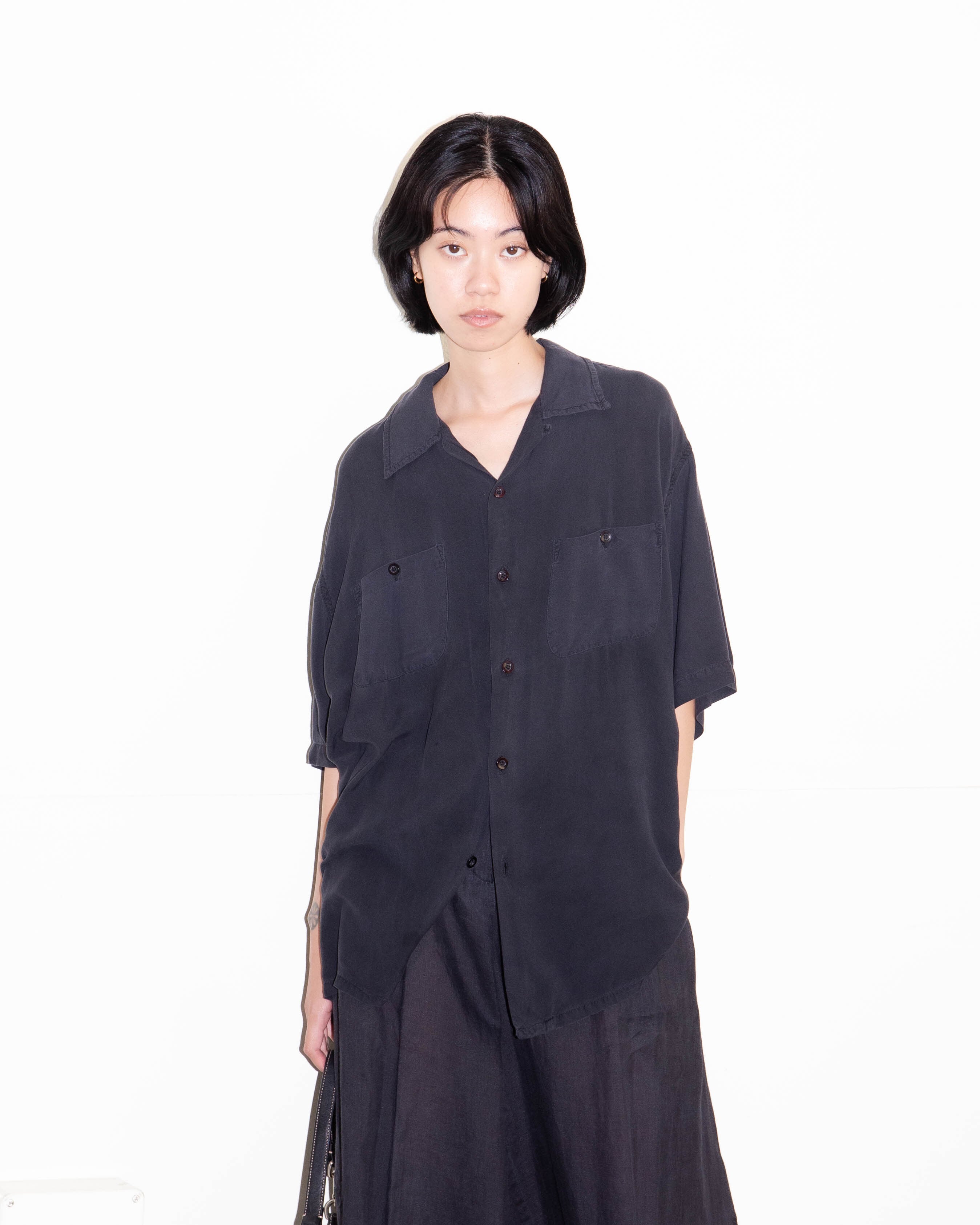 1990s embroidered-back open collar rayon shirt | LUIK FINN