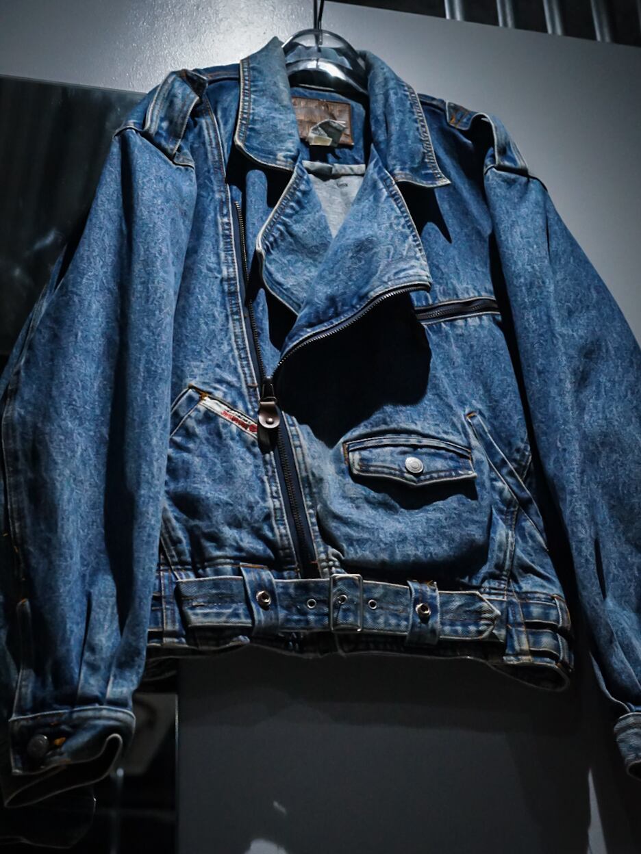 add (C) vintage】Vintage Loose Double Riders Denim Jacket | Caka 